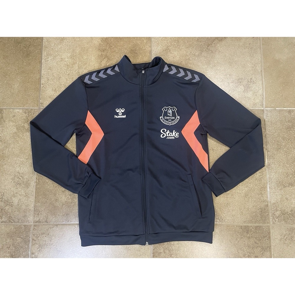 Hummel Everton FC Mens Sz S Soccer Training Track Jacket Full Zip Navy Orange
